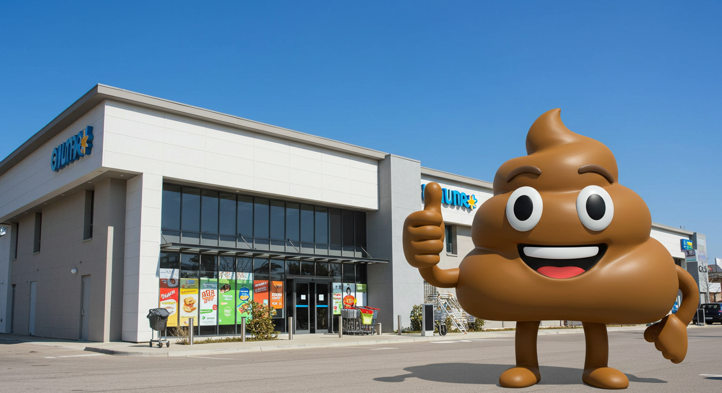 Call of Dooty - Septic Service Specialists - Poop Emoji in front of a local business