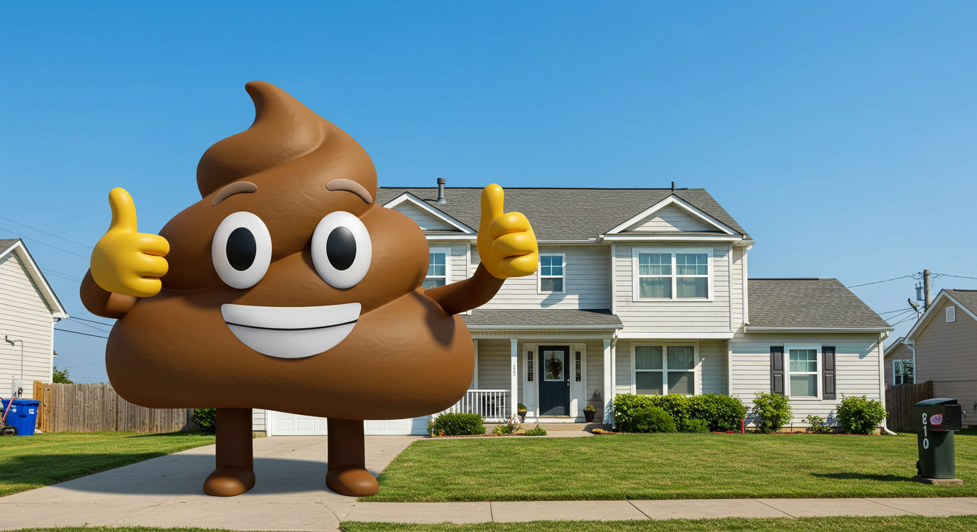Call of Dooty - Septic Service Specialists - Poop Emoji in front of a residential home